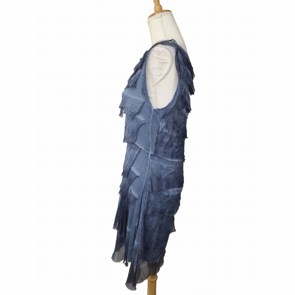 ITALIAN ELISA SILK DRESS WOMESLNS ONE SIZE 17IN PTP BLUE TIERED LAYED LINED KNEE - Picture 7 of 15